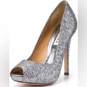 BADGLEY MISCHKA Kassidy II Sequin Sparkle Metallic Peep Toe Pumps, Size 6.5